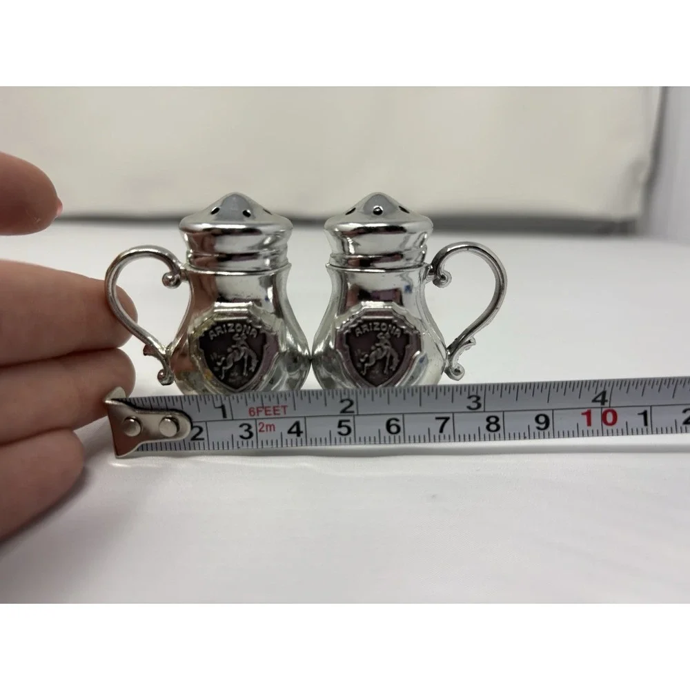 Arizona Salt and Pepper Shakers Silver Plated Vintage Metal Kettles Antique MCM